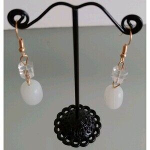 Elegant White Dangle Earrings Goldtone  2" Drop Women's Fashion Jewelry NIP